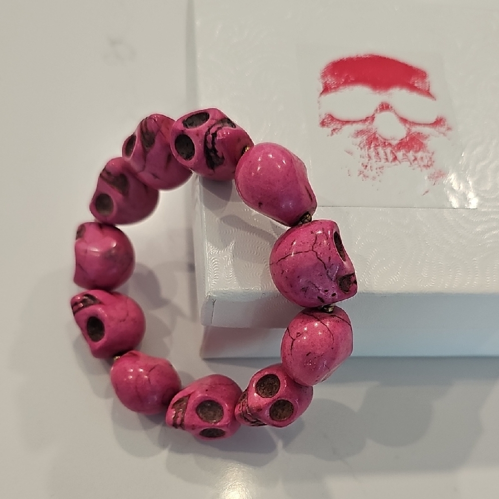 Pink Skull Bead Bracelet